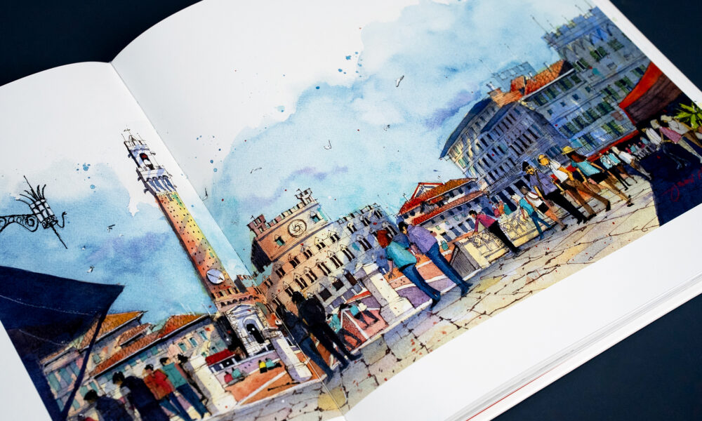 Travel Artist spread. Book design by Pablo Mandel.